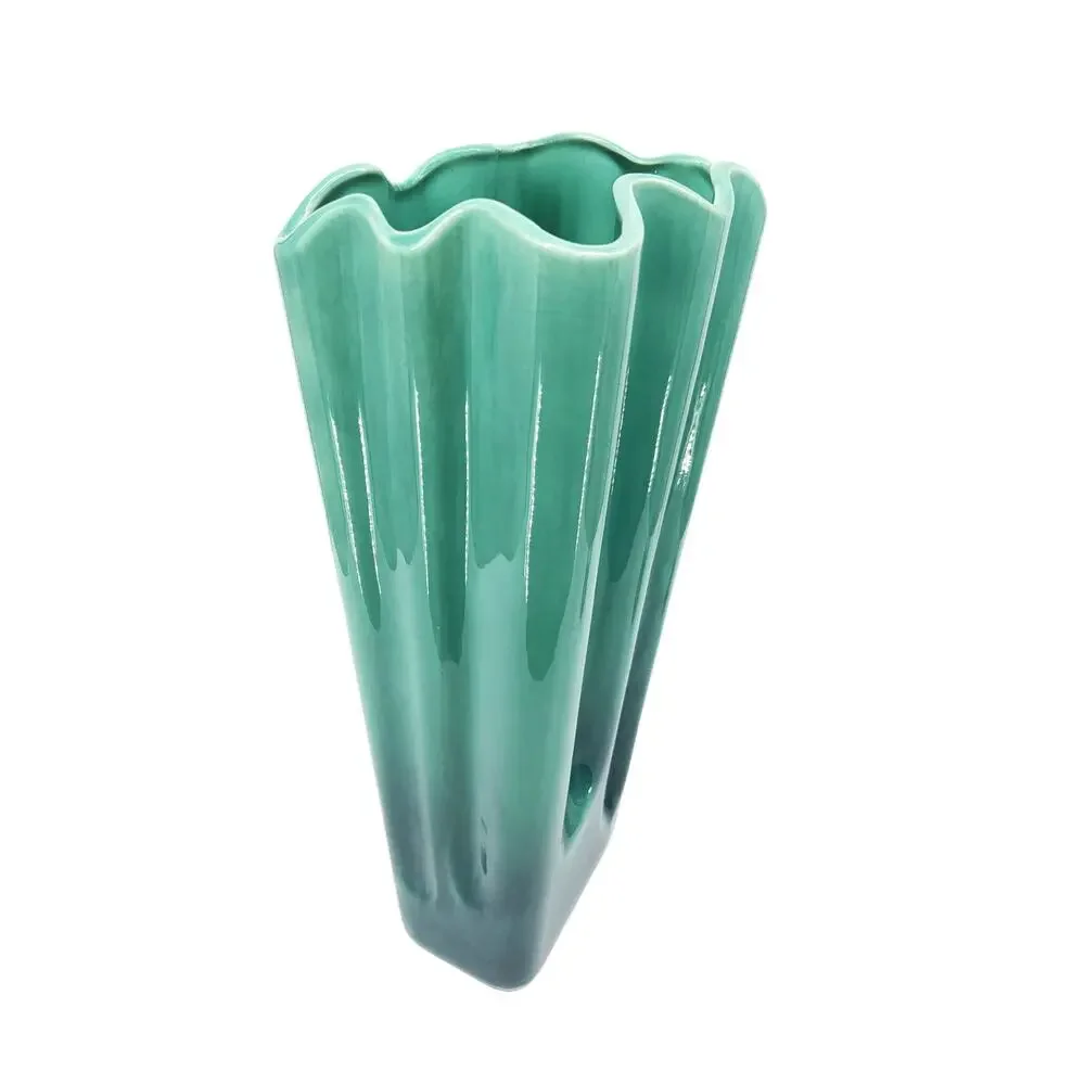 Large Mid-Century Seafoam Green Wavey Vase